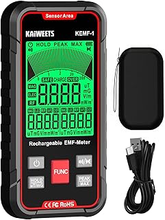 KAIWEETS EMF Messgerät, Gleichzeitige Anzeige von EF/MF/RF-Daten, LED-Display, Typ-C-Ladeanschlu…