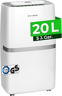 KLAMER Luftentfeuchter elektrisch 20L, 195m³ Luftumwälzung pro Stunde, 420W starker Raumentfeuc…