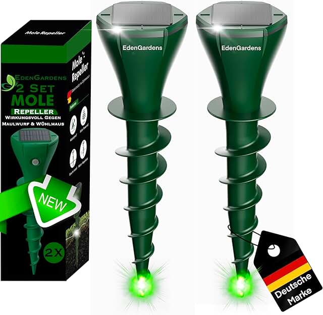 EdenGardens 2er Pack SOLAR MOLE Repeller Maulwurf Vertreiber bestes Mittel gegen Wühlmäuse & Ma…