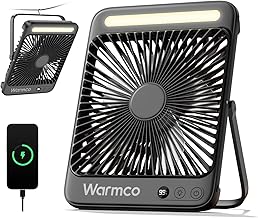 Warmco 20000mAh Tragbarer Camping Ventilator 27cm mit LED-Licht, Ultra-Leise, Dünn, Digitalanzei…