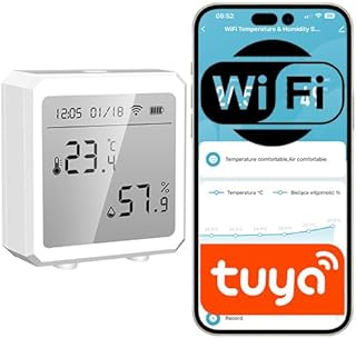 Sone Smart One WLAN Temperatur- & Luftfeuchtigkeitssensor Weiß mit LCD-Display, Tuya/Smart Life …