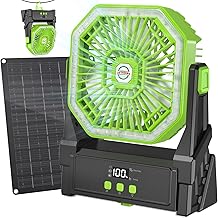 Solar Camping Ventilator mit 10W Solarpanel & Licht, Ventilator Akku 10000mAh,4-Gang USB Tischven…