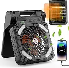 Solar Camping Fan with LED Lantern,10400mAh Rechargeable Battery Operated Portable,Timer,Phone Ch…