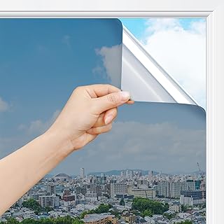 rabbitgoo Spiegelfolie Fenster Sichtschutz, Einseitig Fensterfolie Blickdicht von außen Silber 4…