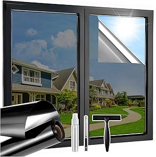 Lifetree Spiegelfolie Fensterfolie Bickdicht Sichtschutz von außen, 44.5×200 cm, Sonnenschutzfol…