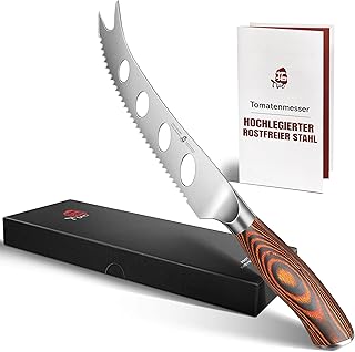 TUO Käsemesser mit Pakkaholz-Griff, Klingenlänge: 12,7cm, Gezahntes Käsepresser aus Deutschem …