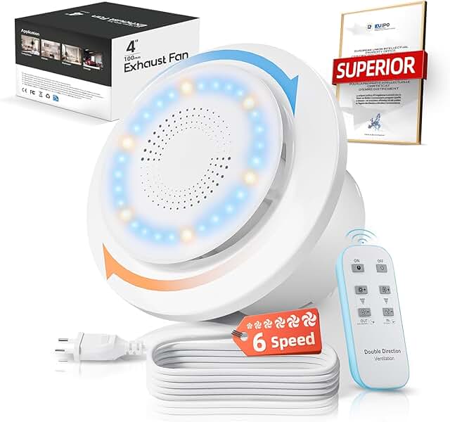 Badlüfter 100mm 6Drehstufen 2Wege Abluftventilator mit Fernbedienung,3000U/min 220m³/h Sichtbar…