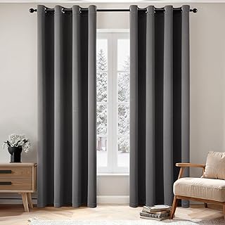 EMEMA Vorhänge Verdunklungsvorhänge Grau Blickdicht mit Ösen 225 cm Lang Thermovorhang Weiche …