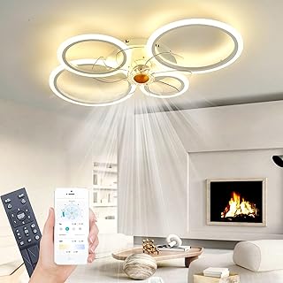 Deckenleuchte mit Ventilator, leise, weiß, Deckenventilator mit Beleuchtung, App und Fernbedienu…