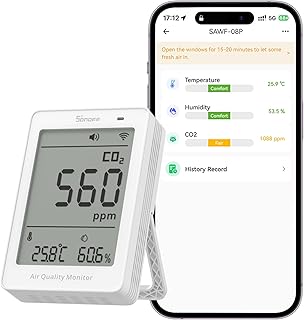 SONOFF AirGuard CO2, Intelligenter Monitor für Raumluftqualität, Matter-kompatibel, 2,4 GHz WiF…