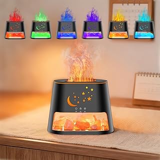 Aroma Diffuser mit Salt Range Pakistan & Salzkristalllampe, 7-Farben LED Flammeneffekt Diffusor f…