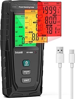 ERICKHILL EMF Messgerät RT-100S, EF/MF/RF-Prüfung, wiederaufladbarer magnetfeld, digitaler/Graf…