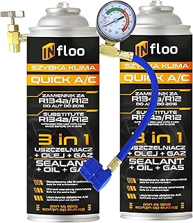 Quick A/C 2× R134a 3-in-1 Kältemittel + Öl + Dichtmittel + Füllschlauch mit Manometer + Hands…