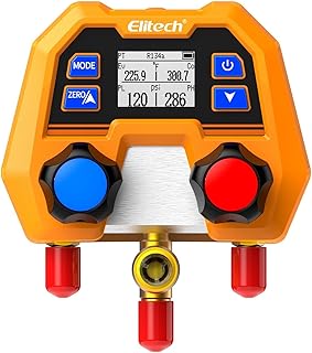 Elitech Digitales Manifold-Messgerät für 88 Kältemittel | Druckmessung von -14,7 bis 600 psi m…