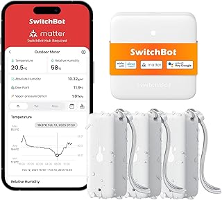SwitchBot WLAN Hygrometer Thermometer Innen Außen 3er-Pack mit Hub Mini Matter, IP65 Wasserdicht…