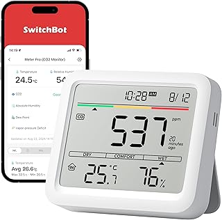 SwitchBot CO2-Melder, CO2 Messgerät mit Thermometer Hygrometer Innen, Luftqualität Messgerät m…