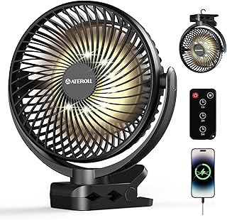 Ateroll 10000mAh Clip Ventilator mit Fernbedienung,3 Geschwindigkeiten USB Ventilator Akku mit Ti…