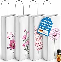 4er Set Luftbefeuchter Heizung Keramik 380ml Heizkörper Verdunster weiß mit Haken Blumenmotive …