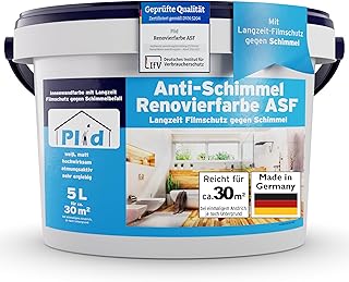 Plid® Anti Schimmel Renovierfarbe Innen Weiß 5L [FÜR ALLE WÄNDE] – Antischimmelfarbe für feu…