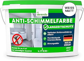 derendo Anti Schimmel Farbe weiß innen 1 Liter Wandfarbe weiß gegen Schimmel Badezimmer Feuchtr…