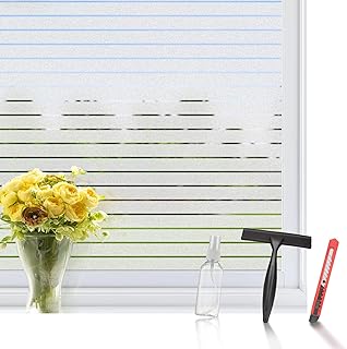 Fensterfolie Blickdicht 44.5X200 cm, Sichtschutzfolie Fenster Milchglasfolie mit Streifen, Selbst…