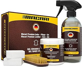 Macari Lederpflege 500ml Balsam + 500ml Reiniger + 2 Schwamm + Lederbürste Premium Leder Lederre…