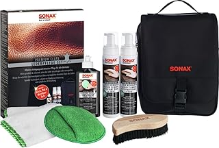 SONAX PREMIUM CLASS LederPflegeSet (3x 250 ml) inkl. 2x LederReiniger, 1x LederPflegeCreme, 1x Mi…