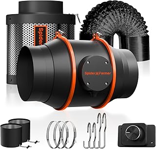 Spider Farmer Rohrventilator 150mm, 6 Inch Abluftset mit RJ12 Drehzahlregler, Aktivkohlefilter Ab…