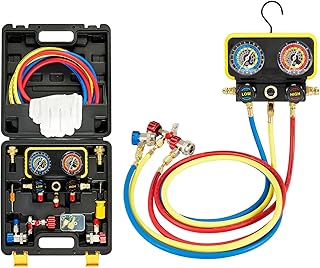 Pindex Manifold Gauge Set für Kältemittel R1234YF R134A R404A, KFZ AC Kältemittel Manometer mi…
