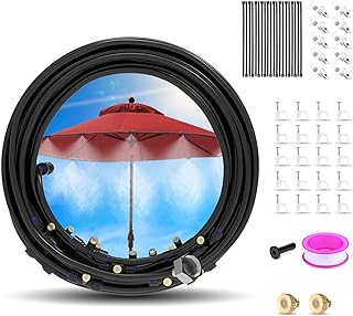 15M Sprühnebel Terrasse, Wassernebel Kühlsystem mit 15 Stück 0.3mm T-Nebeldüsen, Nebel Sprüh…