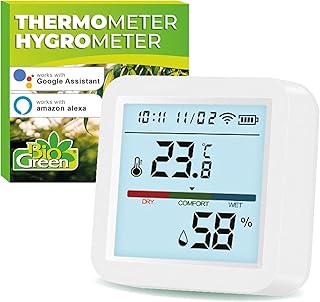 BioGreen digitales Thermometer & Hygrometer CLIMABUDDY, WiFi, kompatibel mit Alexa, Alarm bei Gre…