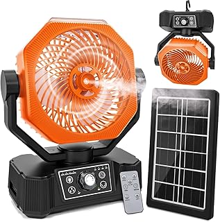 Camping Ventilator mit Wasserkühlung, Solarpanel, licht, 12000mAh Solarventilator Outdoor, Wiede…