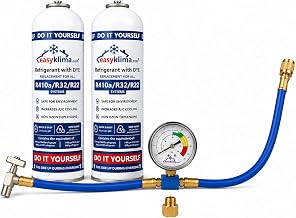 EasyKlima R410A R32 R22 2 x 400g/725ml Nachfüllset 2x Kältemittel mit Manometer & Adapter – S…
