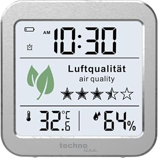 WL1020 Funkwanduhr mit Luftgüteanzeige, Temperatur & Luftfeuchtigkeit, TVOC-Sensor, 5-Sterne-Bew…