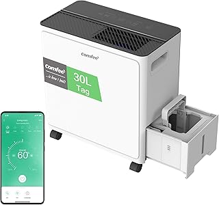 COMFEE CDDAE-30DEN7-QA3 Luftentfeuchter 30L/Tag für bis zu 73㎡, 3-Liter-Tank, drehbare Räder,…