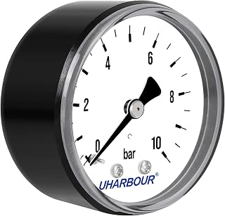 Uharbour Manometer Wasser 0-10 Bar, 1/4 Zoll, Druckluft Halterung auf der Rückseite, Druckluft M…