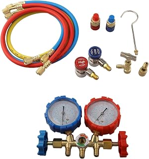 Kupfer Manometer Set für R410A R32 R404A R134a, Klimaanlage Werkzeug mit 3 Schläuchen und Venti…