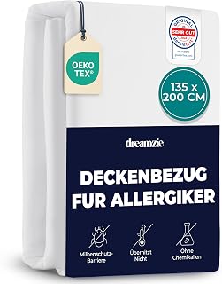 Dreamzie – Milbenbezug Bettdecke 135×200 cm – Encasing – Allergiker – Weiß | mit Reißverschluss…