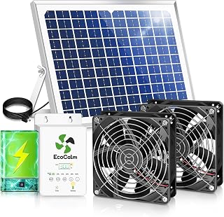 Solar Ventilator Outdoor mit einstellbarem Thermostat & Akku, wasserdichte Doppelte Solar Lüfter…