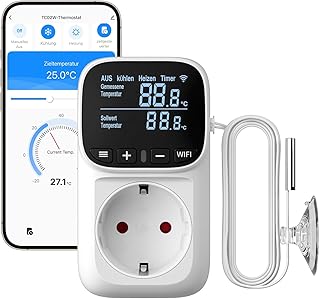 DEWENWILS Smart Thermostat Steckdose, WiFi Temperaturregler mit Fühler | 230V, App Steuerung, LC…