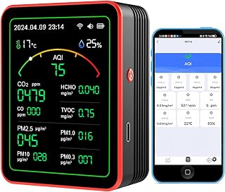 15-in-1 WLAN Luftqualitätsmonitor für Innenräume mit App, CO₂-, TVOC-, HCHO-, PM2.5- und PM1…