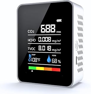 CO2 Messgerät, 5 in 1 Luftqualitätsmessgerät Innenbereich co2 Melder Formaldehyd Messgerät Th…