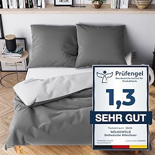 Wolkenfeld Bettwäsche 135×200 Bettwäsche Set grau anthrazit – Oeko-Tex Zertifiziert – 1x Bettbe…