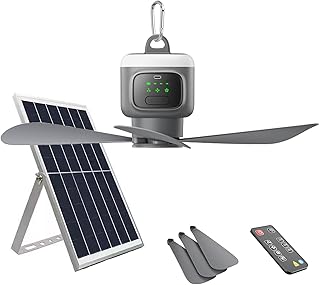 Solar Deckenventilator mit Beleuchtung LED Akku Ventilator mit Deckenleuchte Dimmbar Ventilatorli…