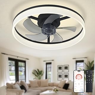 Depuley LED Deckenventilator mit Licht: 20″ Moderne Low Profile Flush Mount Kronleuchter mit App …