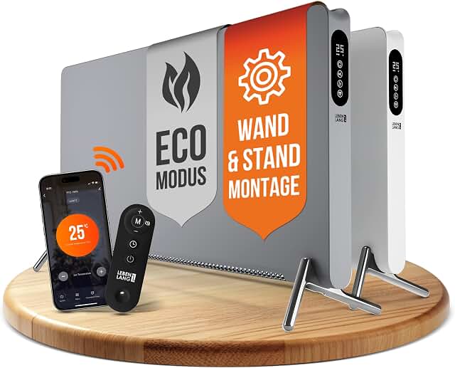 LEBENLANG Konvektor Elektroheizung Energiesparend – Inkl. WiFi & APP | Inkl. Fernbedienung I Stan…